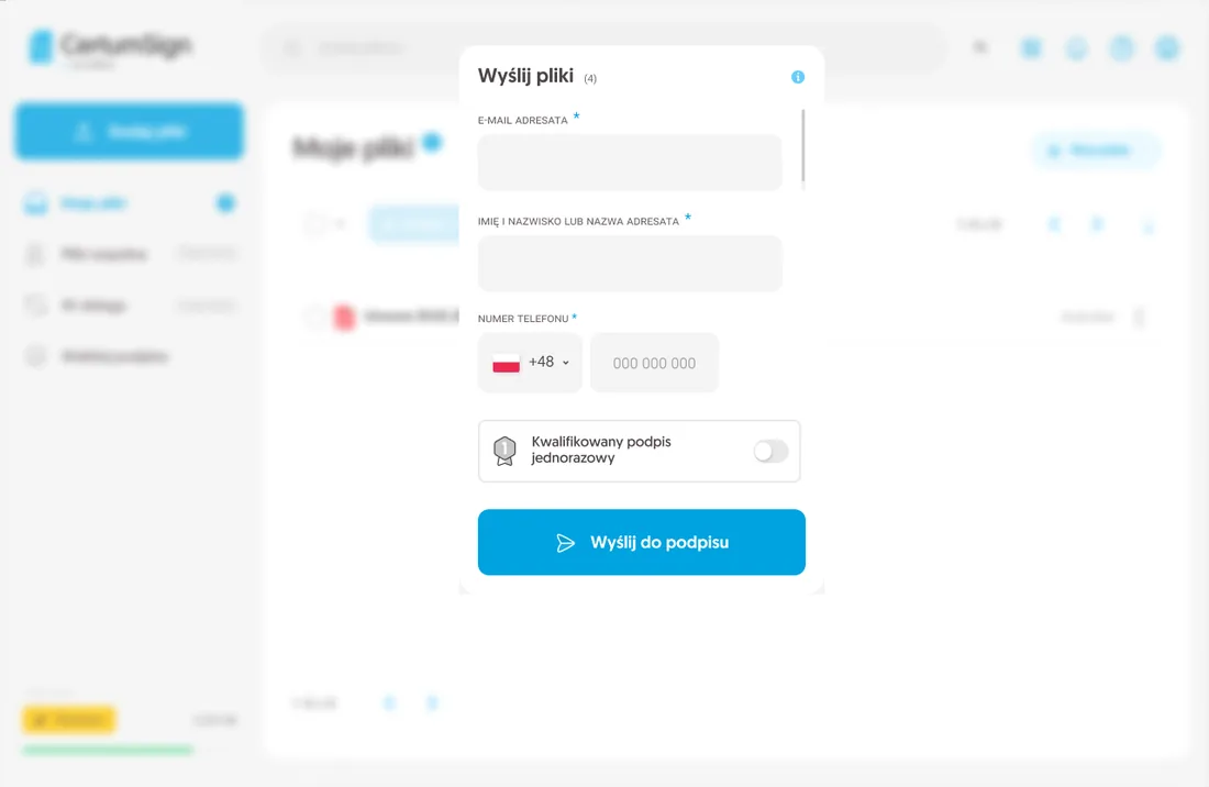 Ekran CertumSign: przekazanie dokumentu do podpisu innemu użytkownikowi platformy